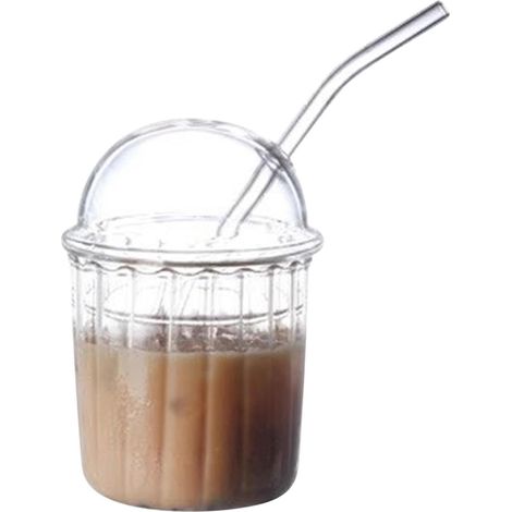 Jolis verres à boire avec couvercle en verre et paille, tasses à café/milkshakes réutilisables à large ouverture (1/2)