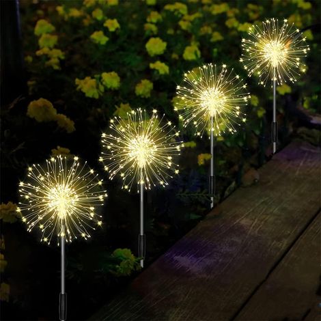 Lampes solaires, éclairage extérieur de jardin, lot de 4, 120 LED, étanches, feux d'artifice solaires – Blanc chaud (1/5)
