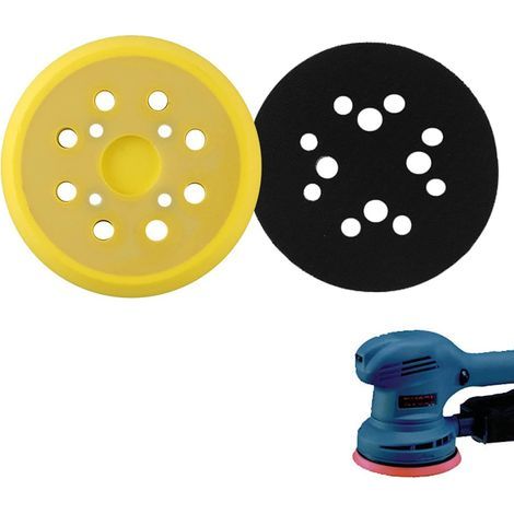 2 pièces 125mm Plateau de ponçage, Rond Disques de Ponçage à 8 Trous patin PU, pour ponceuse Plateau ponçage souple Remplacer (Jaune) (1/4)