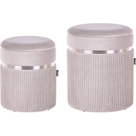Set of 2 Storage Pouffes CAMDENTON Velvet Light Grey (1/3)