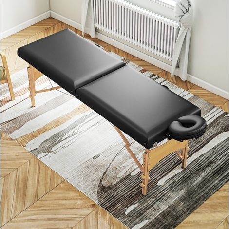 Table de massage pliante réglable en hauteur 215 x 70 cm, appuie-tête, noire OKMYHOME (1/5)