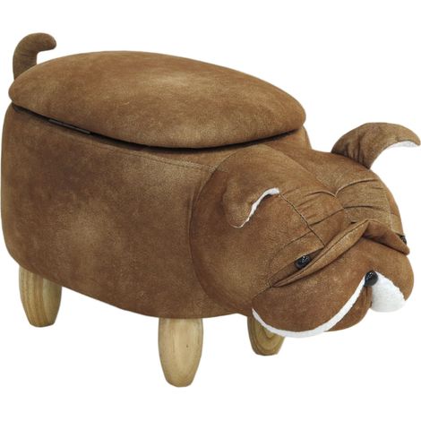 SVITA ANIMAL STORAGE Kinderhocker Hocker mit Stauraum gepolstert Hund Mops braun