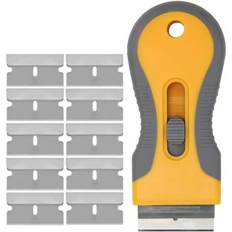 Grattoir Plaque Vitrocéramique avec 10PCs Lames Métallique NE RAYE PAS LA SURFACE Très Résistant Grattoir Lame de Rasoir pour Enlever Les étiquettes Autocollant, Vitres, Miroir, Sol Nettoyage