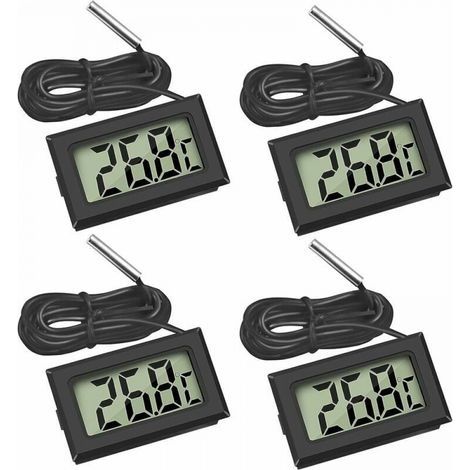 (4X Noir) Mini Digital LCD Thermomètre Température avec Sonde de Température Capteur Testeur pour Réfrigérateur Congélateurs Aquarium (1/4)