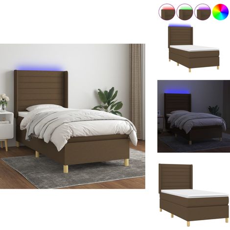 The Living Store Sommier à lattes de lit matelas et LED Marron foncé 100x200cm - Sommier tapissier (1/5)