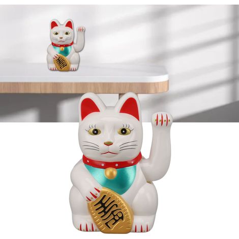 Figura de gato de la suerte de 5 pulgadas con energía solar - Plástico blanco con sensor de luz
