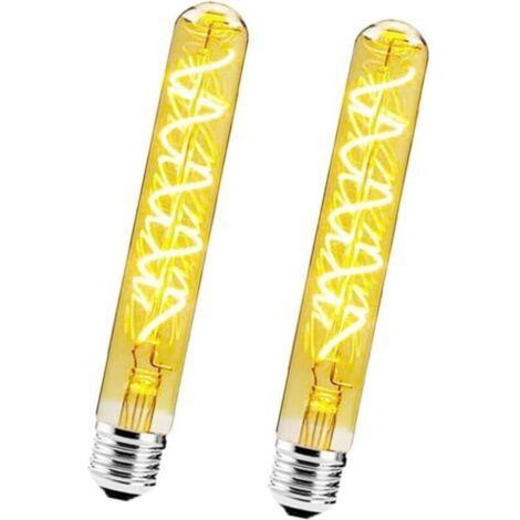 Lot de 2 Dimmable 4W Ampoule Tube Longue Edison Led Spiralé Filament E27 T30 4W AmpouleVerre Ambré, Blanc Chaud 2700K Vintage Lampe Décorative Rétro Edison Ampoule pour Restaurant Café Bar [Classe éne