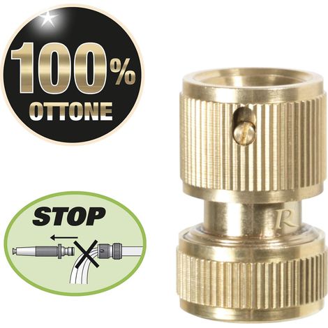 RACCORDO ATTACCO RAPIDO OTTONE TUBO ACQUA GIARDINO ACQUASTOP Ø15mm 5/8" RIBIMEX (1/4)