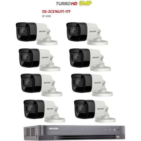 KIT videosorveglianza Hikvision 4K DVR 16 canali Ibrido Acusense 8 telecamere bullet 8 MP 3,6mm hdd 1tb