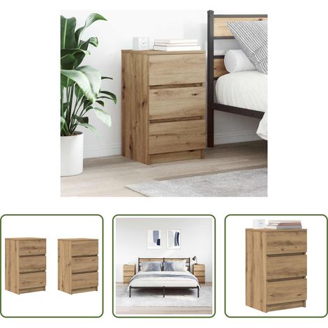 vidaXL Rangement - Tables de chevet 3 tiroirs 2 pcs chêne artisanal 39x35x65 cm (1/5)