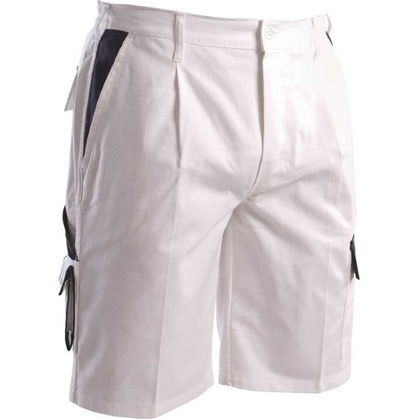 Pantaloncini da Lavoro Uomo Bianchi da Imbianchino con Tasconi  Cotone 100% Bianco L