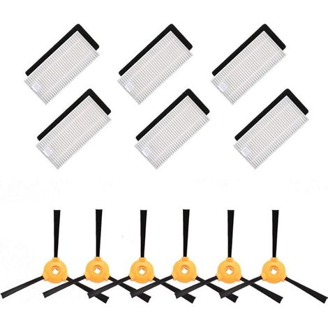 Ersatzteilset für die Vorderbürste: 6 Seitenbürsten + 6 HEPA-Filter + 6 Schwämme, kompatibel mit den Staubsaugern Ecovacs Deebot 500 / 600 / 601 / 605 (1/5)