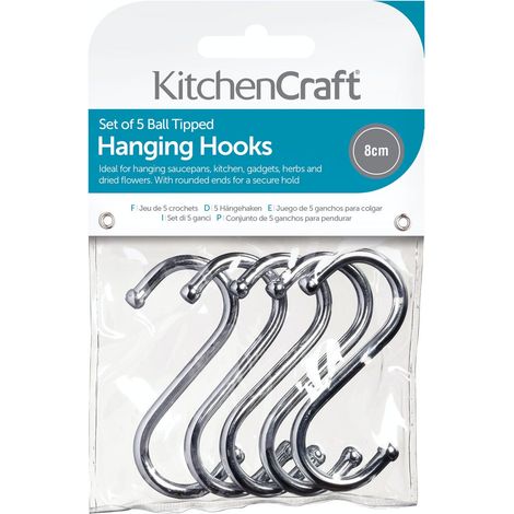 KitchenCraft Ganchos para Colgar, Ganchos Cocina, Ganchos en Forma de S, Pack de 5, 8 x 12 x 16 cm