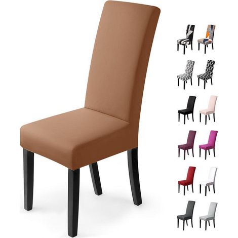 Stuhlhussen 6er Set, elastisch, pflegeleicht, für Esszimmerstühle, Silber-Beige (1/5)