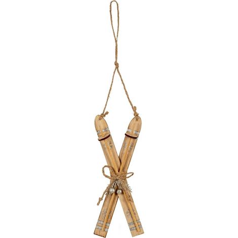 Natural Rustic Crossed Skis Bauble - Wood - L2 x W7 x H17 cm - Brown