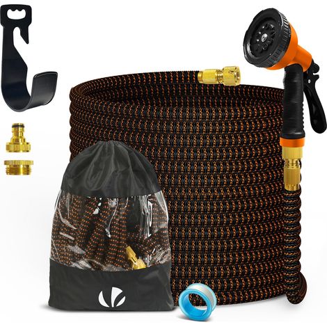 Tuyau d'arrosage extensible renforcé 15m orange - 10 modes - raccord et sac de rangement inclus - flexible, anti-fuite - VOUNOT® (1/5)