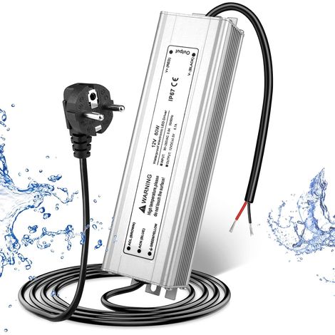 Alimentation 12V 6,7A 80W IP67, Transformateur 220V 12V Étanche avec Prise, Convertisseur AC 220V vers DC 12 Volts, Transfo pour Bandes, Lampes et Projecteurs (1/5)