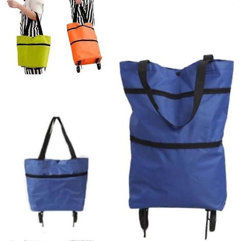 Sac de courses pliable à roulettes chariot réutilisable portable pour courses bleu (1/5)