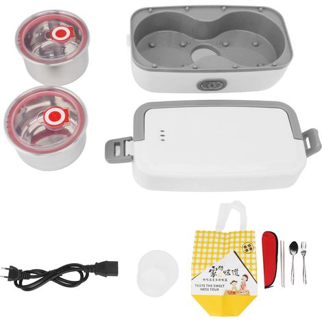 Boîte-repas électrique 2 compartiments, chauffage rapide en acier inox, étanche, pour bureau et maison, 110‑220V prise UE (1/5)