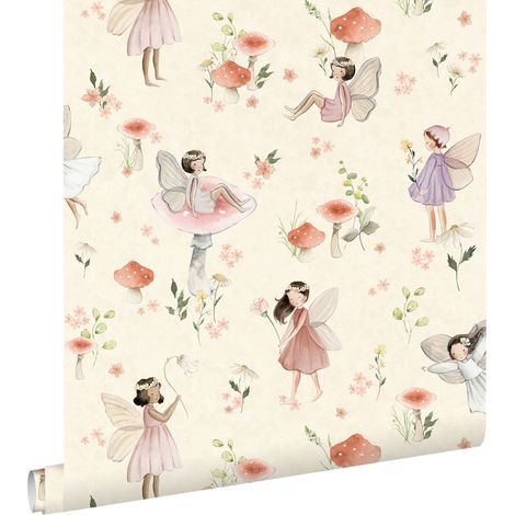 papier peint des fées rose et beige - ESTAhome (1/5)
