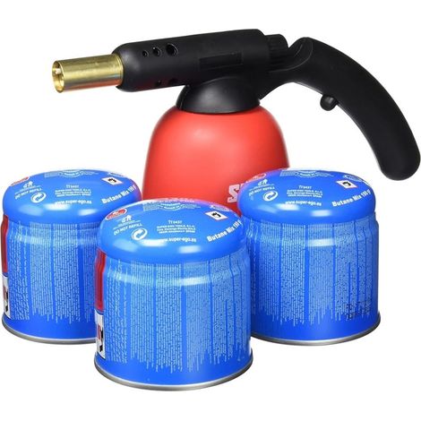 TrAdE Shop Traesio - Confezione Torcia Macchina Saldatore Multiuso Pistola Con 3 Cartucce Di Gas C200 - (1/2)