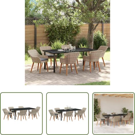 vidaXL Garten Tisch -  Garten Essgruppe mit Kissen 7 pcs Hellgrau Poly-Rattan (1/5)