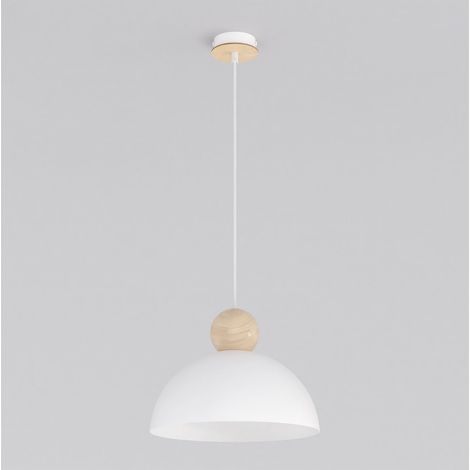 Lampada a sospensione KAKI in acciaio e legno bianco opaco (1/5)