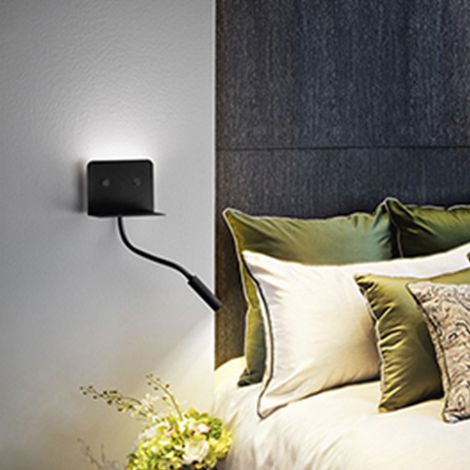 LEVEL Applique LED 3000K in metallo verniciato nero diffusore satinato braccio flessibile