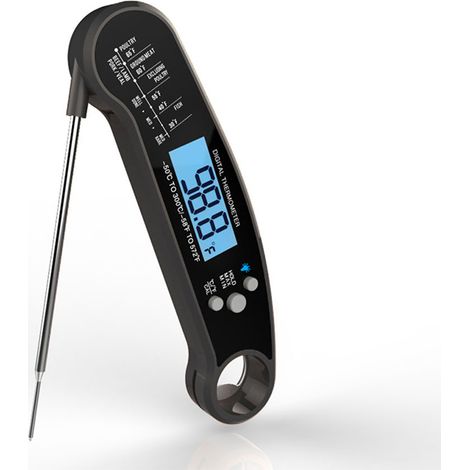 Thermomètre de cuisine pliable numérique, sonde de température pour four, barbecue et viande, écran LCD, design compact - Noir (1/5)