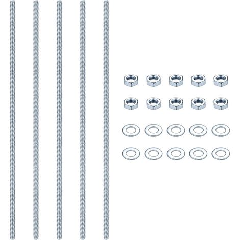 5 Pièces Tige Filetée M8, M8 × 300 mm Tiges Filetées en Acier Inoxydable Galvanisé à Filetage Complet, avec 10 Ecrous Hexagonaux et 10 Rondelles, pour Meubles et Assemblage Industriel (Argent) (1/5)