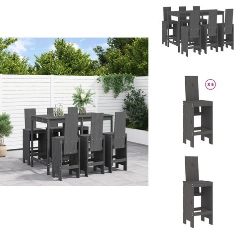 7-tlg. Gartenbar-Set Grau Massivholz Kiefer - Gartenbar-Set - Gartenmöbeln - Esstisch - Outdoor Möbel - Holzmöbel (1/5)