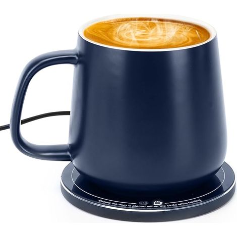 Tasse à Café Auto-Chauffante avec Socle – Température Stable 55°C (131°F), Recharge Sans Fil 15W, Capacité 380ml (12.8 oz) – Marche/Arrêt Automatique, Port USB-C (Bleu) (1/5)