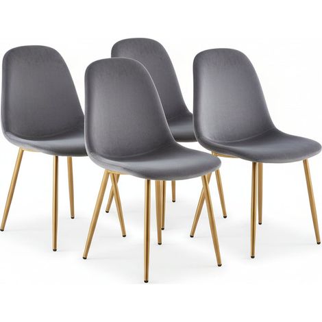 Lot 4 Chaises Velours Anthracite Pieds Gold 43,5x40x87 cm SCANDINAVE (1/5)