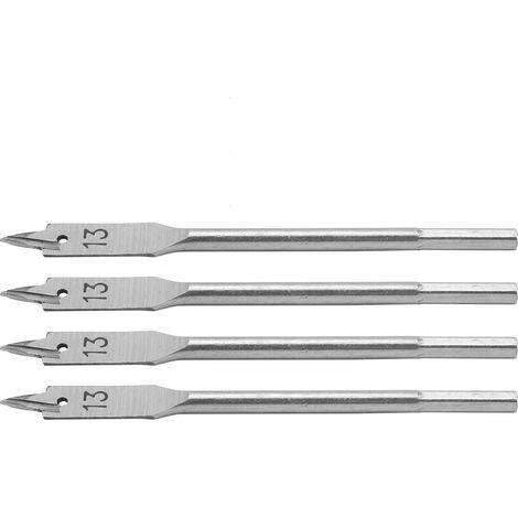 Jeu de 4 mèches plates en acier carbone pour perçage bois, 13mm - Outils de menuiserie et bricolage