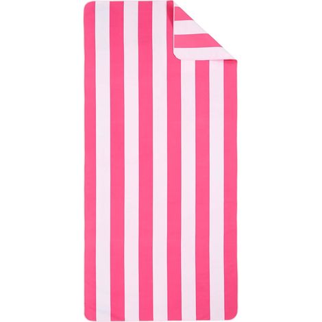 Serviette de Plage Microfibre Grande – Fine et légère – à séchage Rapide – Servietten Anti-Sable 100 % recycelbar – Rayé Rose-Blanc – 160 cm x 80 cm (1/4)