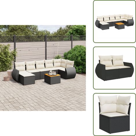 Ratán sintético - vidaXL Set de sofás de jardín 8 piezas y cojines ratán sintético negro - Sofás de jardín negro