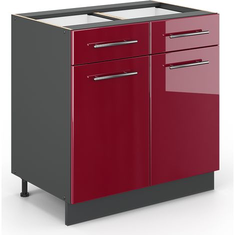 Meuble cuisine Fame-Line, Rouge bordeaux Haute brillance, 80 cm sans plan de travail, Vicco