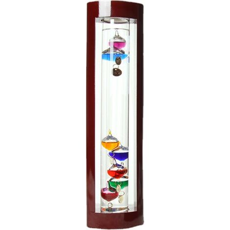 Thermometre Galileo - Cylindre Verre Avec Boules Flottantes - Cadre Bois Cerise - Decoration Scientifique Interieur - 1 Piece (1/5)