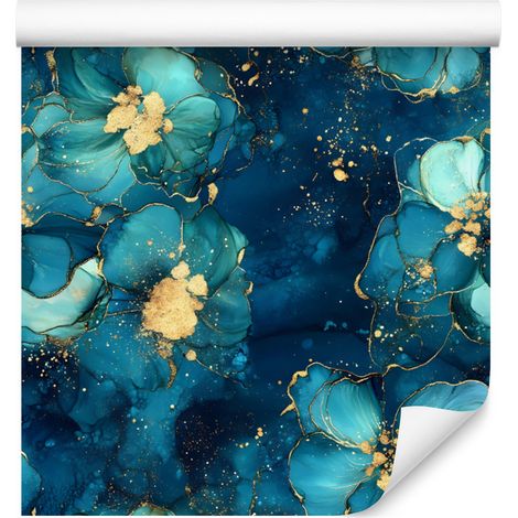 Papier peint encre turquoise, bleu marine, bleu mer et menthe 50x1000 cm (1/5)
