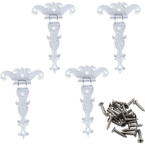 Charnière décorative en T, alliage de zinc, avec vis, 11,3 cm x 6,9 cm, blanc, 4 pièces