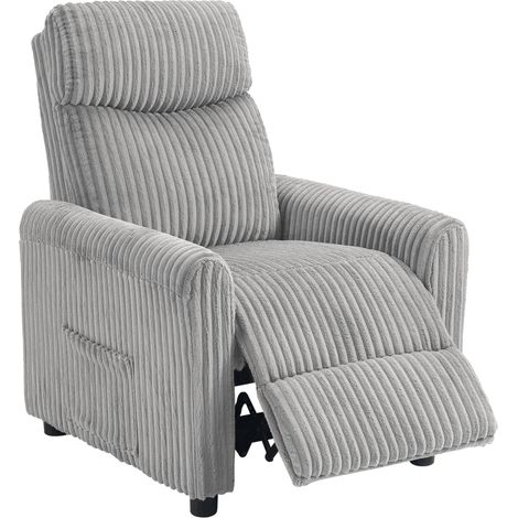 HOMCOM sillón relax reclinable, sillón reclinable manual, tapizado en pana, instalación rápida, reposapiés, acolchado grueso, gris claro
