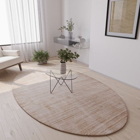 Tapis Loribaft tissé Tapis NaturEleganz - Tapis en laine - 230x150cm, Oval - 50% Laine vierge, 50% Viscose - Tissé main - Beige (1/5)