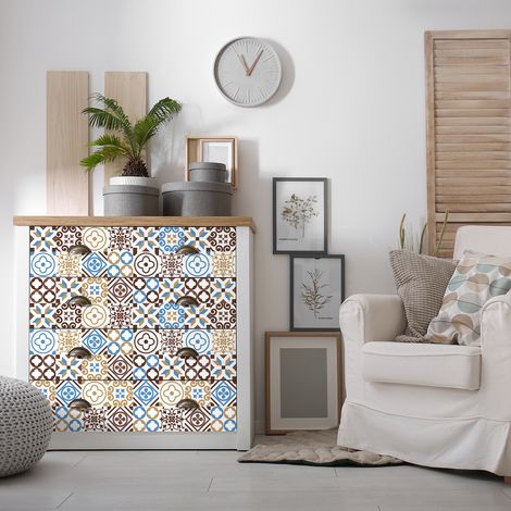 Stickers décoration Meuble - Sticker adhésif Cuisine Salon - 60 STICKERS CARREAUX DE CIMENT MEUBLE PATRICIANA - 60stickers10x10cm (1/5)