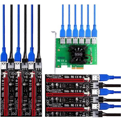 zu 6 PCIe x1 zu x16 Grafikkartensteckplatzadapter mit Stromversorgung Riser-Adapterkarte (1/5)