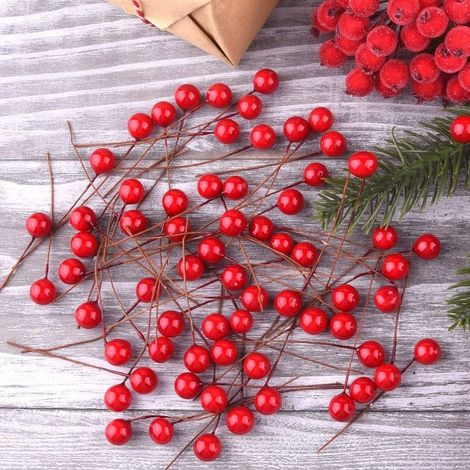 300 pièces Baies de Houx de Noël Mini Baies Artificielles pour Faire des Décorations de Noël Décorations de Guirlande de Noël Fournitures de Guirlande - RW (1/5)