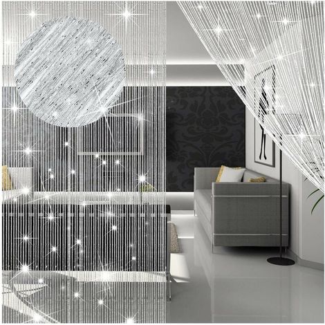 Tenda per porta con perline per soggiorno, camera da letto, decorazione per ragazze adolescenti (argento, 100 x 200 cm) (1/5)