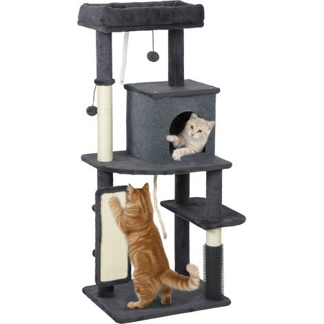 Arbre à Chat Géant 132cm avec Griffoir en Sisal, Maison pour Chaton et Hamac en Peluche Douce, Tour de Jeu Multi-niveaux pour Intérieur, Meuble Grattoir Stable et Confortable pour 1-2 Chats (Gris) (1/5)