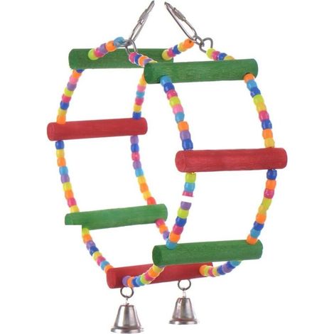 Jouet pour oiseaux Échelle en bois Balançoire Cage à oiseaux Perchoir avec cloche (1/5)
