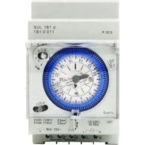 24-hour bidirectional timer switch, DIN rail – 200-hour power reserve – 110-230V power supply – Home appliance automation – SUL 181 D (1/5)