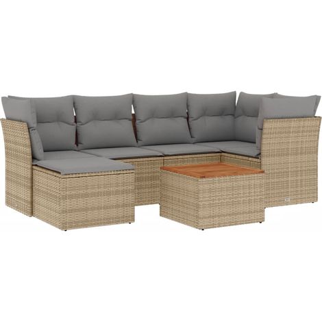 Juego de sofás jardín con cojines beige mezcla 7 pzas ratán PE vidaXL (1/5)